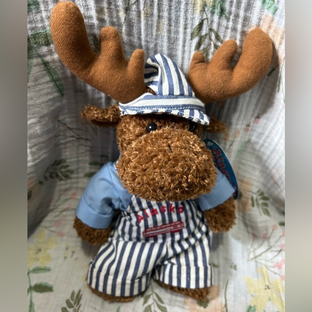 Alaska and Friends Moose with Striped Overalls Small Plush Toy